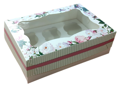 Коробка на 6 капкейков с окном Цветы