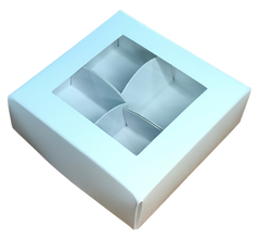 Коробка на 4 конфеты 11*11*3 белая с окном