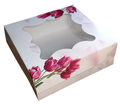 Коробка 26*26*9 см с окном Тюльпаны
