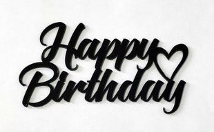 Топпер боковой "HAPPY BIRTHDAY с сердцами 12 см", черный акрил