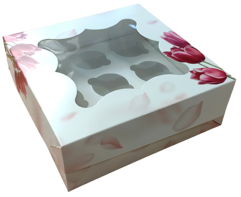 Коробка на 9 капкейків з вікном Тюльпани