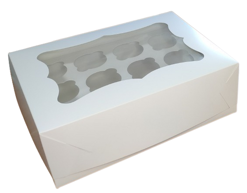 Коробка на 12 капкейков с окном белая