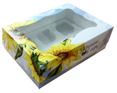 Коробка на 6 капкейків з вікном Соняшники