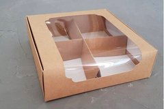 Картонна коробка на 4 ділення "Крафт з вікном 20*20*6 см" (опт)