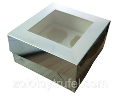 Коробка на 4 капкейка с окном серебро
