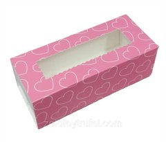 Коробка для макаронс 14*6*5 см рожева з вікном
