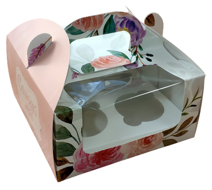 Коробка на 4 капкейка с окном розовая Сладкие мечты