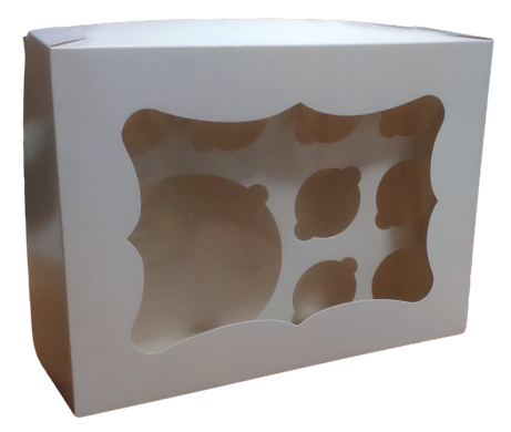 Коробка для бенто торта и 8 капкейков с окном белая