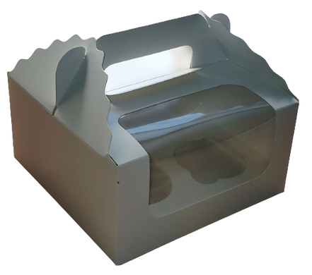 Коробка з ручкою на 4 капкейки з вікном біла