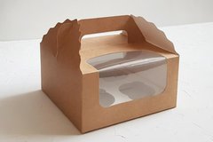Картонна коробка для капкейків "Крафт на 4 шт. з вікном"( 5 шт)