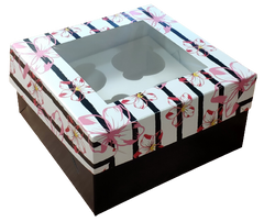Коробка на 4 капкейка з вікном Смугаста