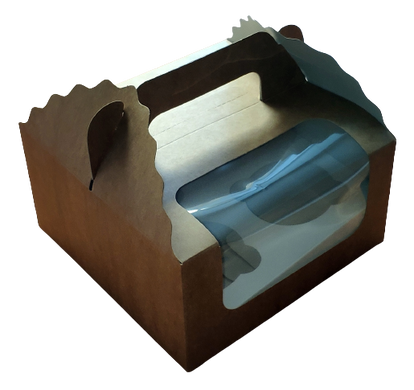 Коробка с ручкой на 4 капкейка с окном крафт