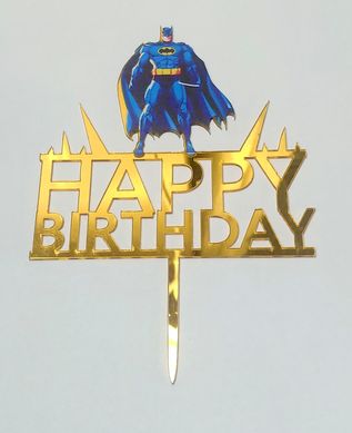 Топпер золотий "Happy birthday з Бетменом", пластик