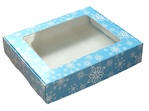 Коробка для пряников "Снежинка голубая с окном 19*15*4 см"