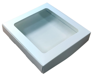 Коробка 20*20*3,5 см белая с окном, мелованная