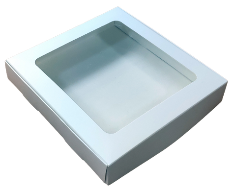 Коробка біла 20*20*3.5 см з вікном, мелована
