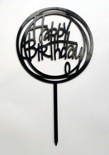 Топпер чорний "HAPPY BIRTHDAY 10 см (в колі)", акрил