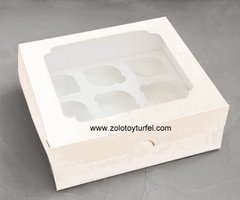 Картонная коробка для капкейков "Белая на 9 шт. с окном"( 5 шт)