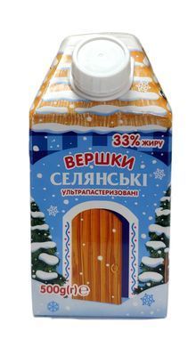 Сливки 33 % натуральные 0,5 л Селянские
