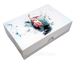 Коробка для эклеров 23*15*6 см белая с Фламинго