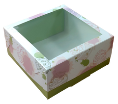 Коробка 15*15*7 см біло-рожева з вікном для бенто-торту