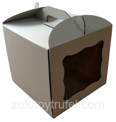 Коробка 25*25*20 см для торта біла з вікном та ручкою