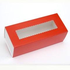 Коробка для макаронс "Красная с ажурным окном 14*6*5 см"