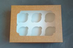 Картонна коробка для капкейків "Крафт на 6 шт. з вікном" (5 шт)